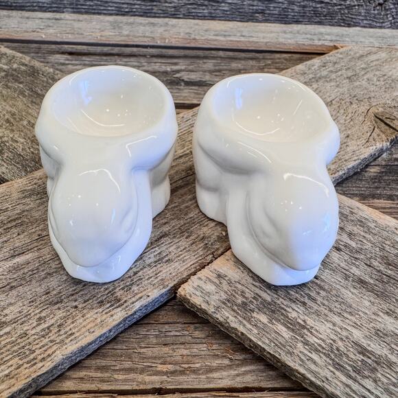 Sweetest White Ceramic Sleeping Bunny Egg Cups-Easter Egg Stands-Pair of 2 - Picture 8 of 9